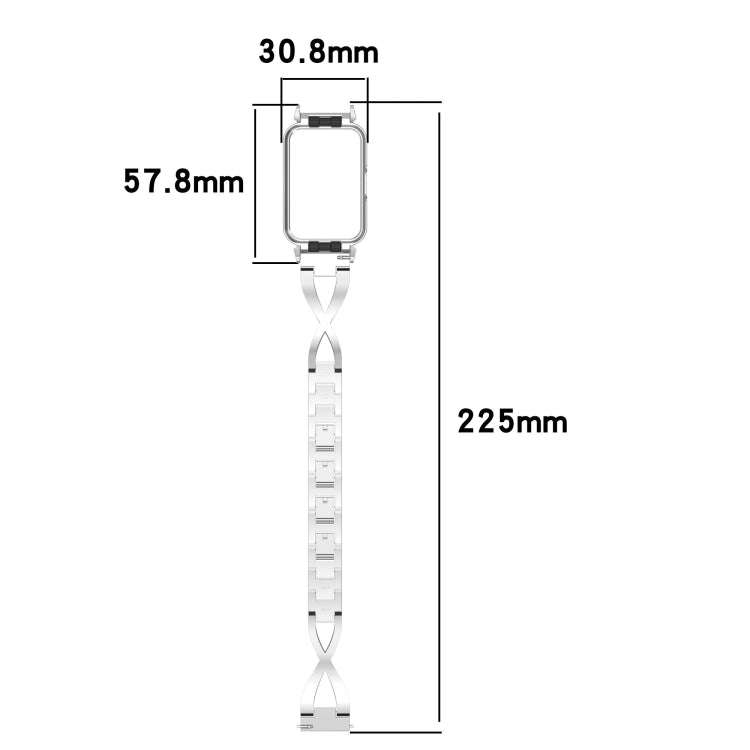 For Samsung Galaxy Fit 3 X Shaped Dual Row Diamond Metal Frame Watch Band(Black)
