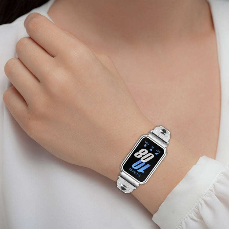 For Samsung Galaxy Fit 3 X Shaped Dual Row Diamond Metal Frame Watch Band(Silver)