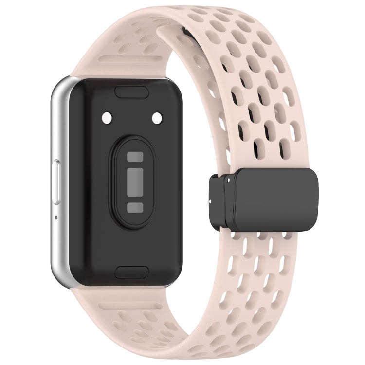 For Samsung Galaxy Fit 3 Hole Style Magnetic Folding Buckle Silicone Watch Band(Pink)