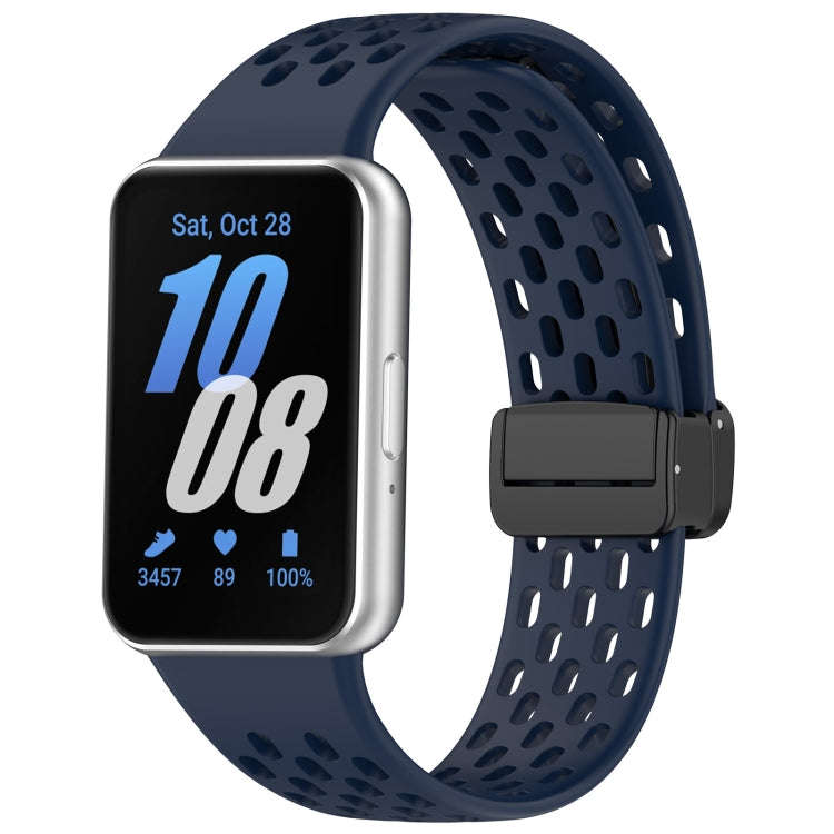 For Samsung Galaxy Fit 3 Hole Style Magnetic Folding Buckle Silicone Watch Band(Midnight Blue)