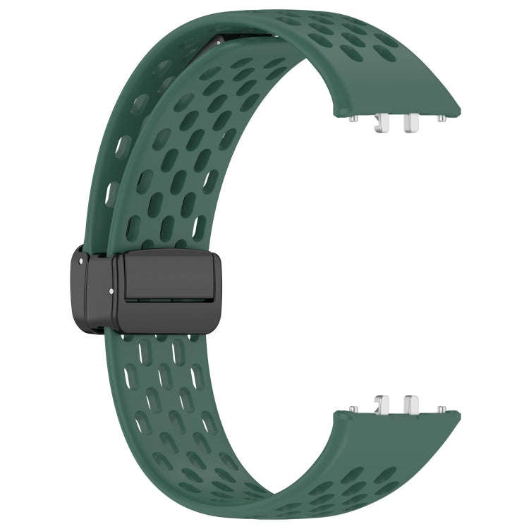 For Samsung Galaxy Fit 3 Hole Style Magnetic Folding Buckle Silicone Watch Band(Dark Green)