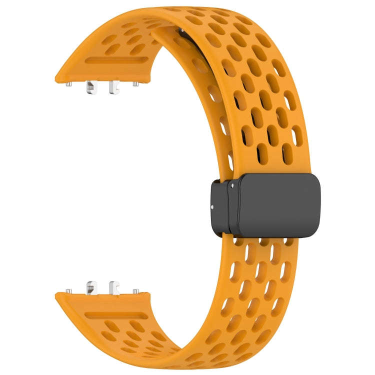 For Samsung Galaxy Fit 3 Hole Style Magnetic Folding Buckle Silicone Watch Band(Yellow)
