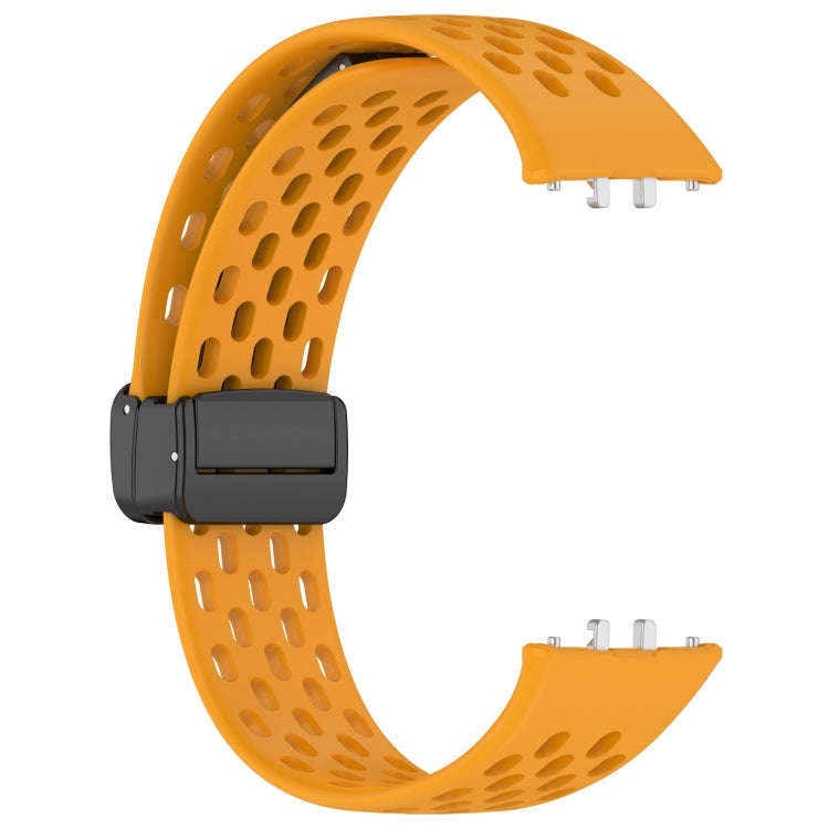 For Samsung Galaxy Fit 3 Hole Style Magnetic Folding Buckle Silicone Watch Band(Yellow)