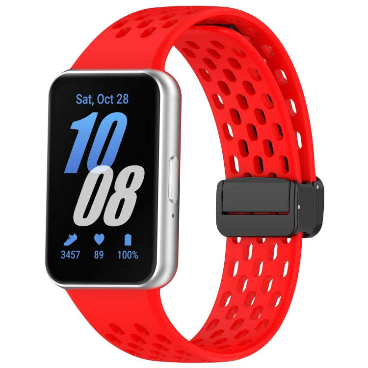 For Samsung Galaxy Fit 3 Hole Style Magnetic Folding Buckle Silicone Watch Band(Red)