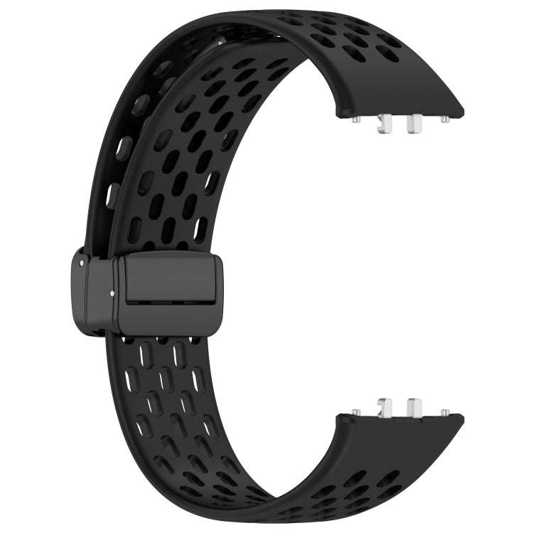 For Samsung Galaxy Fit 3 Hole Style Magnetic Folding Buckle Silicone Watch Band(Black)