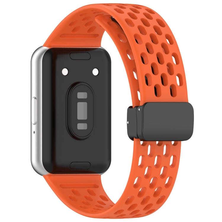 For Samsung Galaxy Fit 3 Hole Style Magnetic Folding Buckle Silicone Watch Band(Orange)