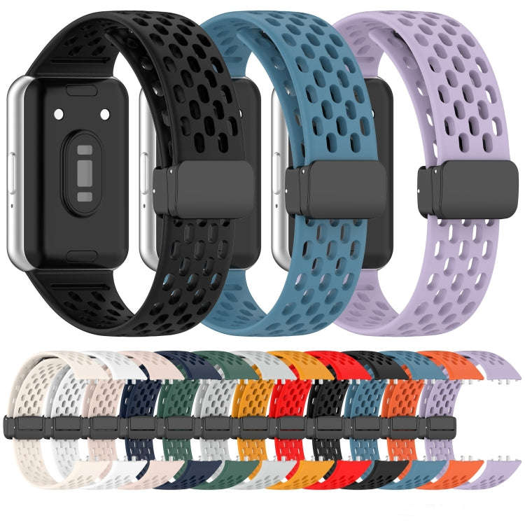 For Samsung Galaxy Fit 3 Hole Style Magnetic Folding Buckle Silicone Watch Band(Blue)