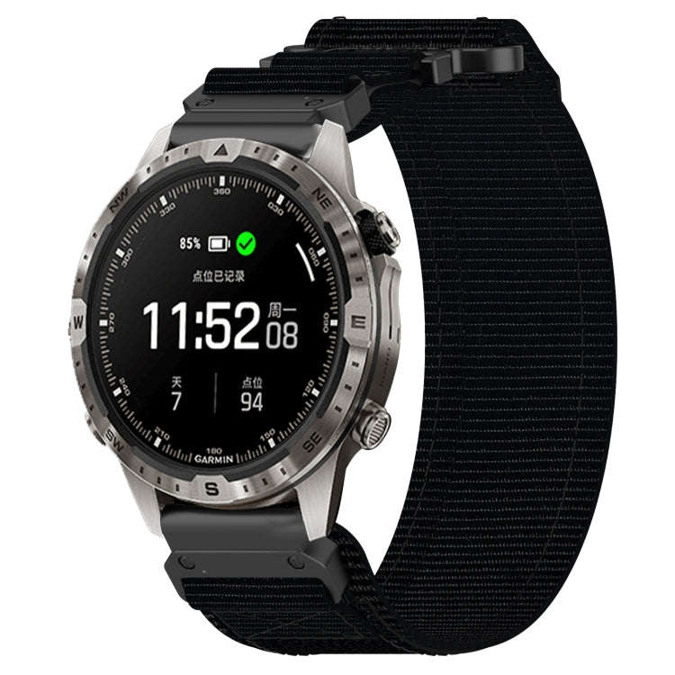For Garmin MARQ Adventurer Gen 2 22mm Nylon Hook And Loop Fastener Watch Band(Black)