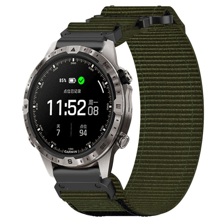 For Garmin MARQ Adventurer Gen 2 22mm Nylon Hook And Loop Fastener Watch Band(Army Green)
