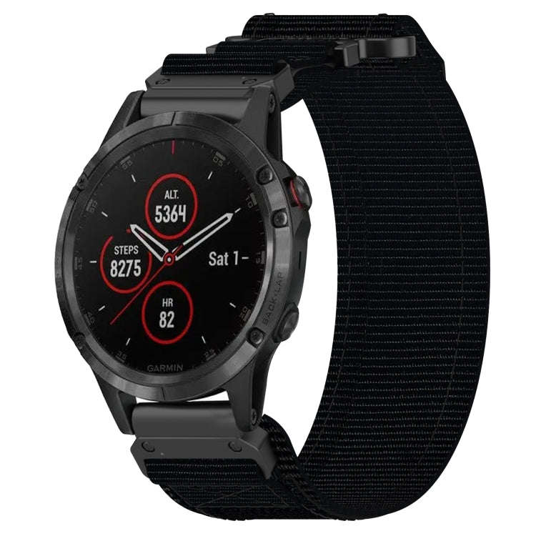 For Garmin Fenix 5 Plus 22mm Nylon Hook And Loop Fastener Watch Band(Black)