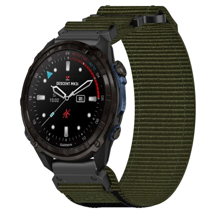 For Garmin Descent Mk3i  51mm 26mm Nylon Hook And Loop Fastener Watch Band(Army Green)