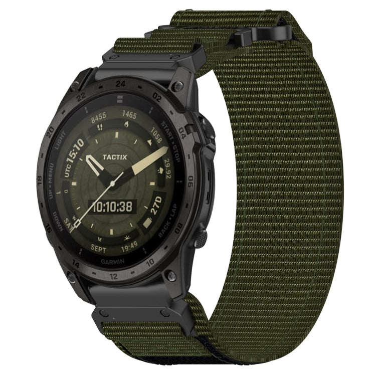 For Garmin Tactix 7 AMOLED 26mm Nylon Hook And Loop Fastener Watch Band(Army Green)