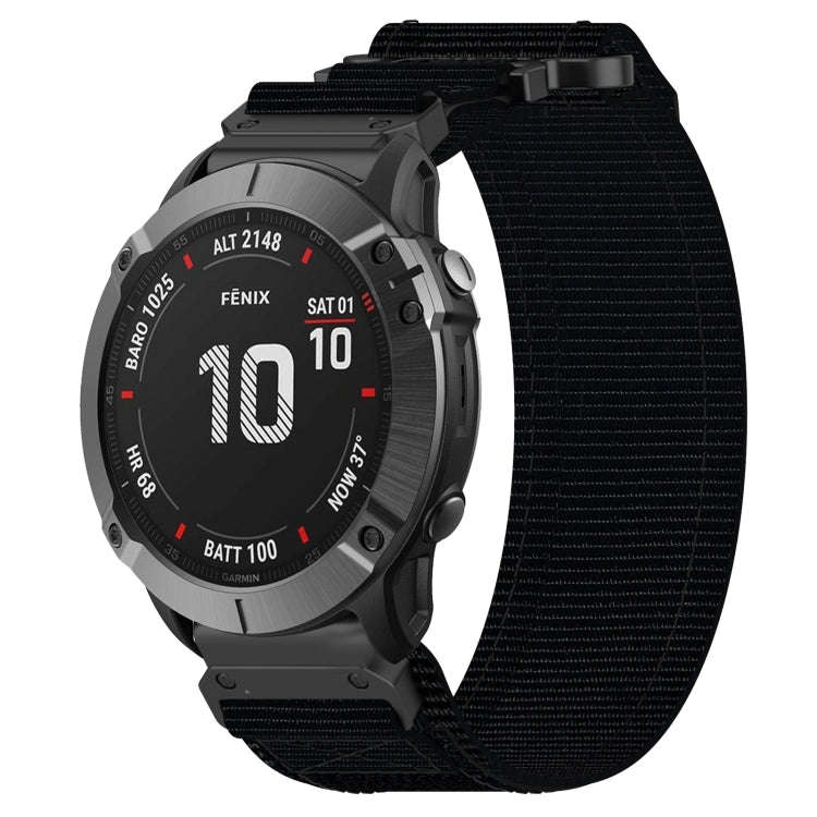 For Garmin Fenix 6X 26mm Nylon Hook And Loop Fastener Watch Band(Black)