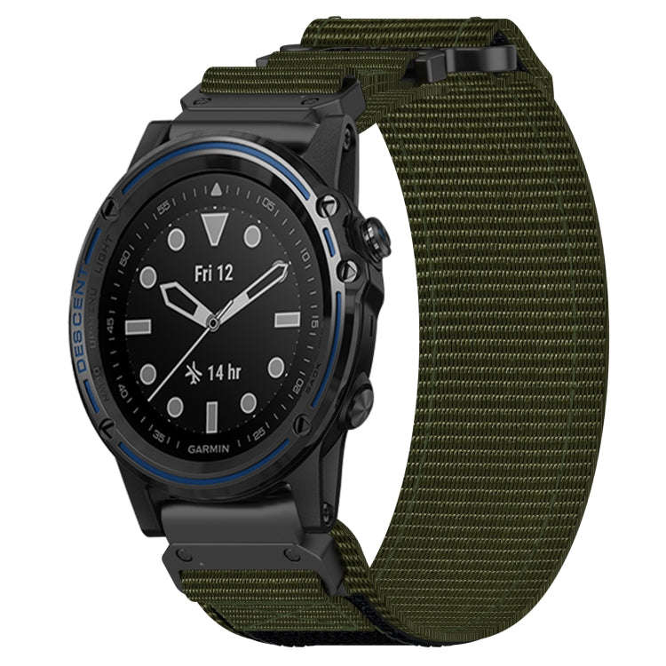 For Garmin Descent MK 1 26mm Nylon Hook And Loop Fastener Watch Band(Army Green)