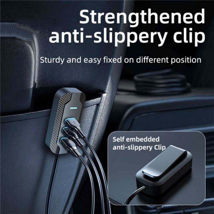 YQ7 Voltage Display PD 30W Fast Charging 2 x Type-C + 3 x USB Car Charger with 1.5m Extension Cable