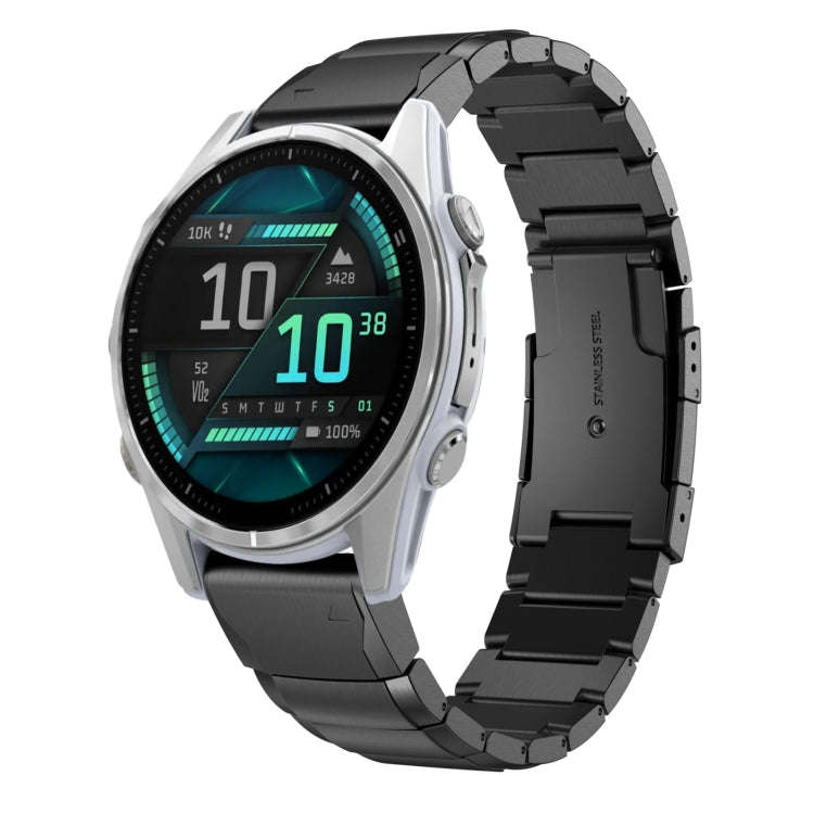 For Garmin Fenix 8 AMOLED 43mm Tortoise Shell 20mm Stainless Steel Watch Band(Black)