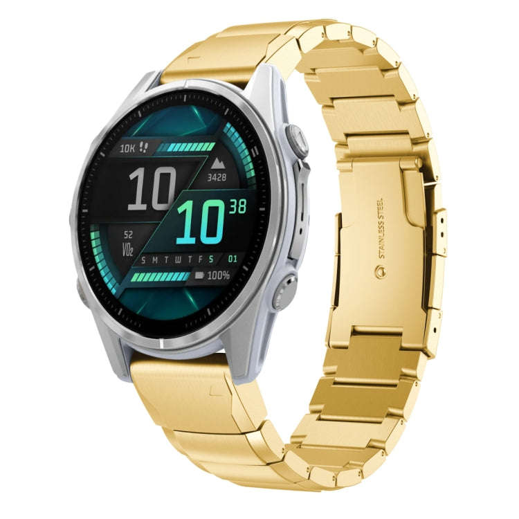 For Garmin Fenix 8 AMOLED 43mm Tortoise Shell 20mm Stainless Steel Watch Band(Gold)