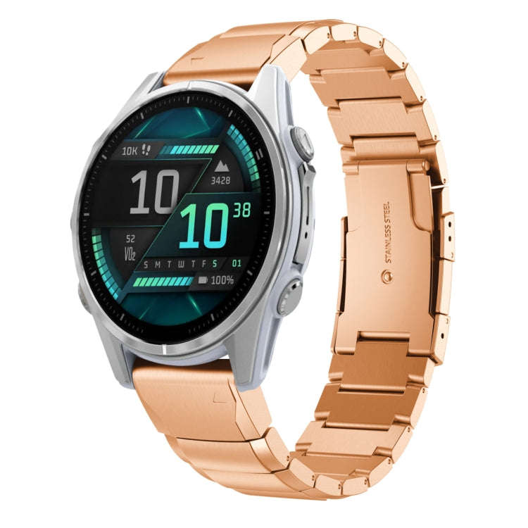 For Garmin Fenix 8 AMOLED 43mm Tortoise Shell 20mm Stainless Steel Watch Band(Rose Gold)