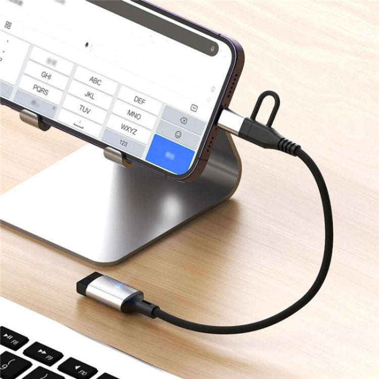 JS-112 2 in 1 USB Male to USB-C / Type-C / 8 Pin OTG Adapter Cable, Length: 15cm(Black)