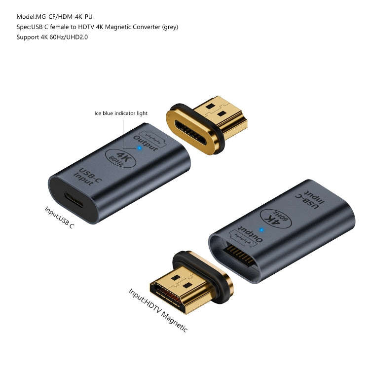 Type-C Female to HDMI 2.0 Male Converter Adapter 4K 60Hz HD Magnetic Plug(Silver)