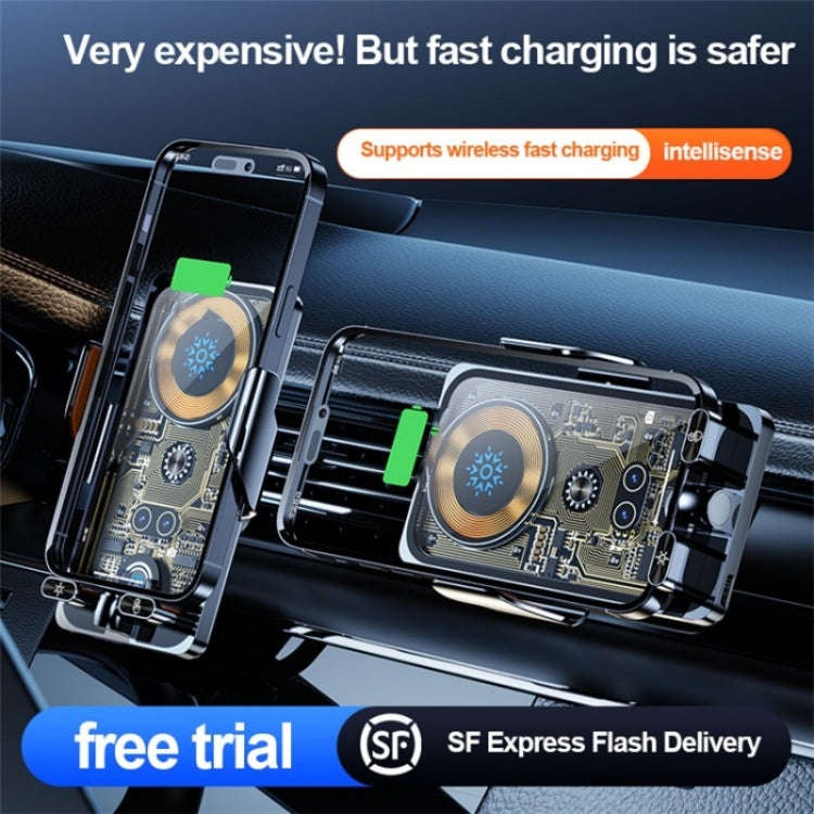 F18 With Infrared Sensor Phone Charging Aluminum Alloy Bracket Car Wireless Charger(Transparent B...