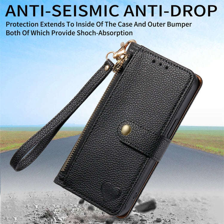 For Motorola Edge 50 Fusion Love Zipper Lanyard Leather Phone Case(Black)