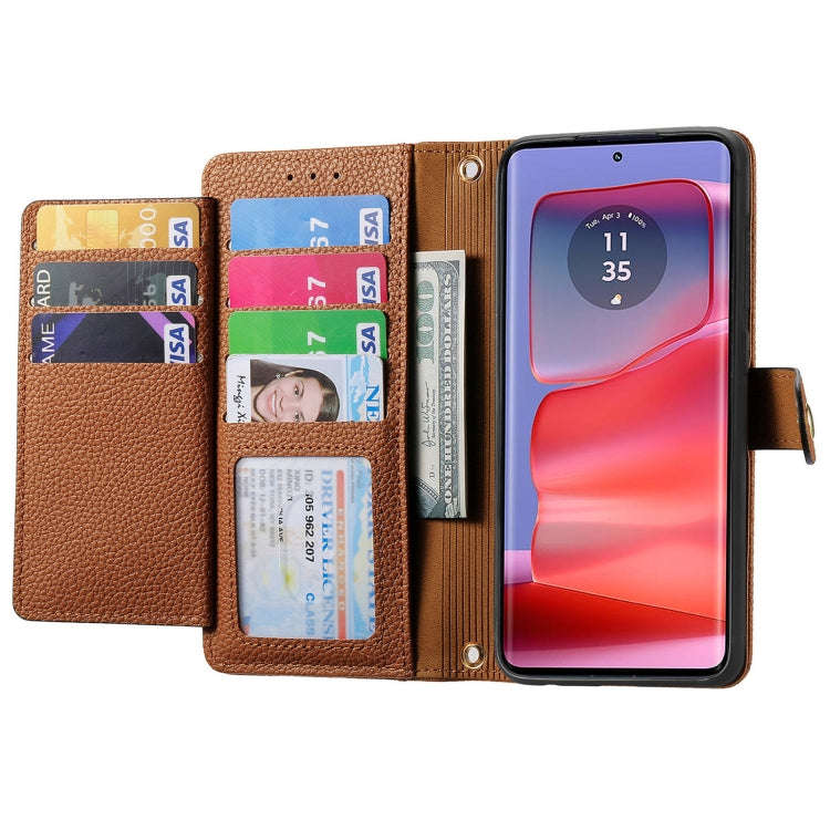 For Motorola Edge 50 Fusion Love Zipper Lanyard Leather Phone Case(Brown)