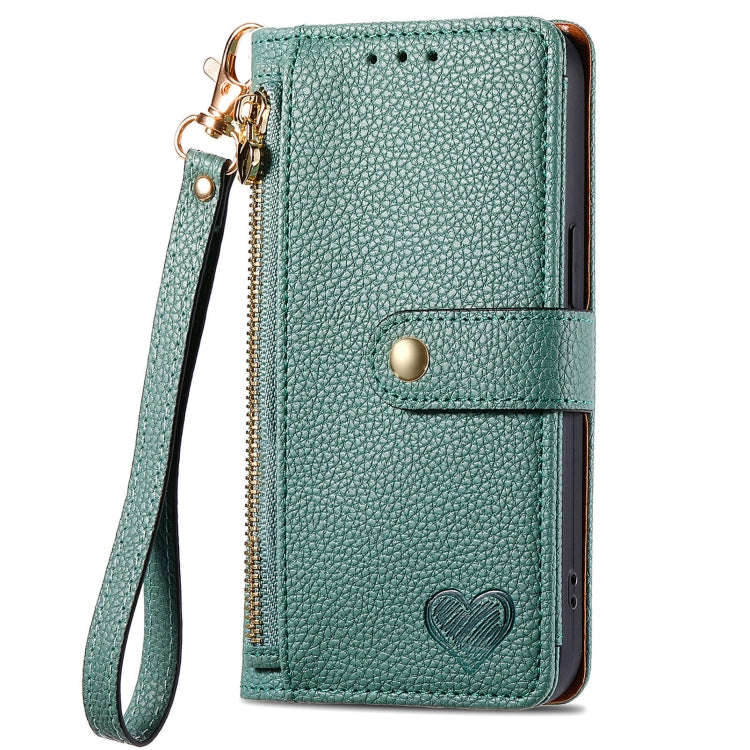 For Motorola Edge 50 Fusion Love Zipper Lanyard Leather Phone Case(Green)