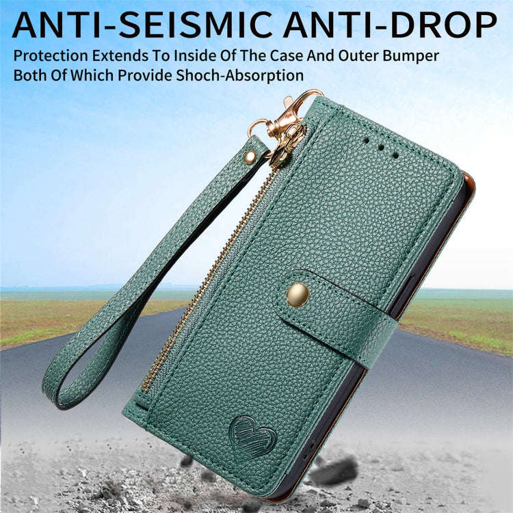 For Motorola Edge 50 Fusion Love Zipper Lanyard Leather Phone Case(Green)