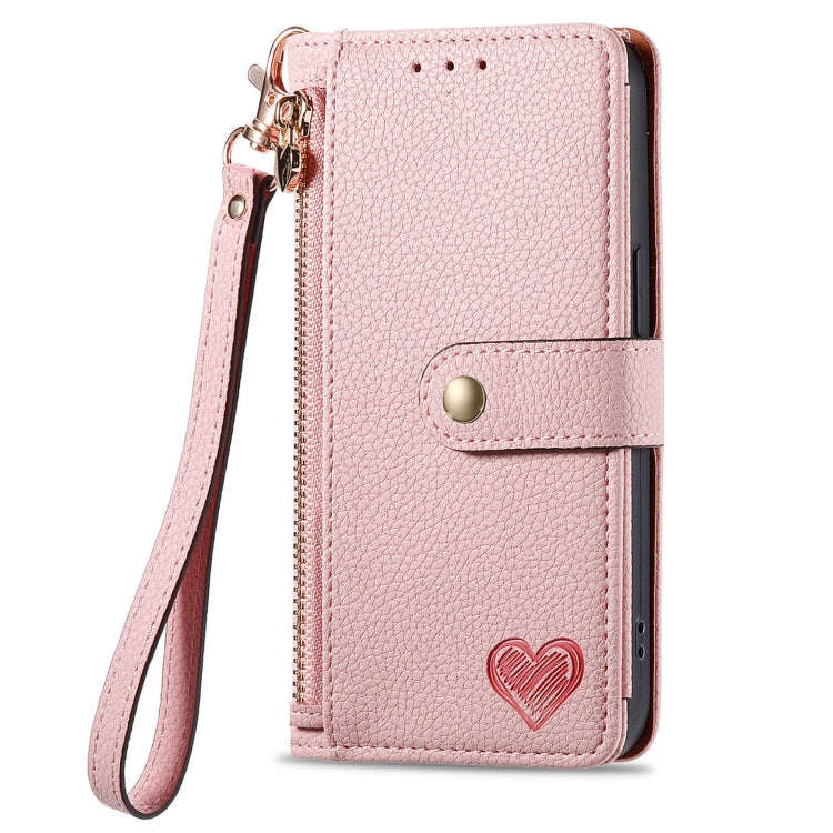 For Motorola Edge 50 Fusion Love Zipper Lanyard Leather Phone Case(Pink)