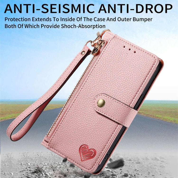 For Motorola Edge 50 Fusion Love Zipper Lanyard Leather Phone Case(Pink)