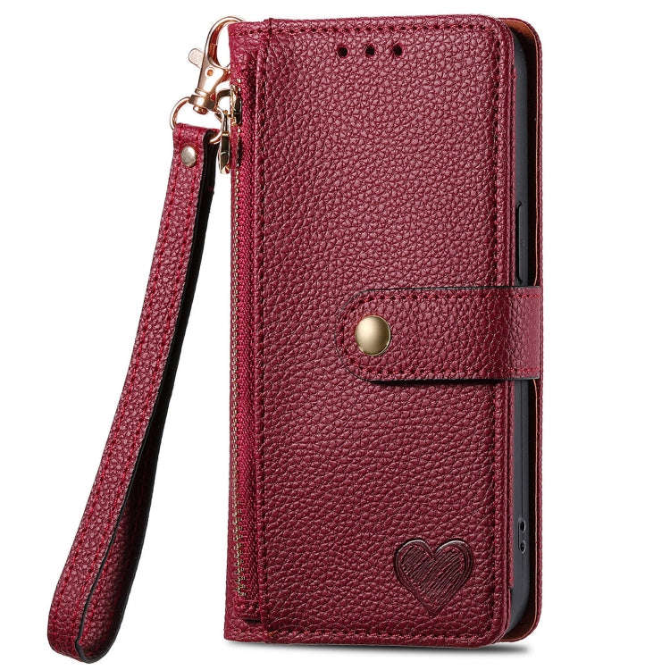 For Motorola Edge 50 Fusion Love Zipper Lanyard Leather Phone Case(Red)