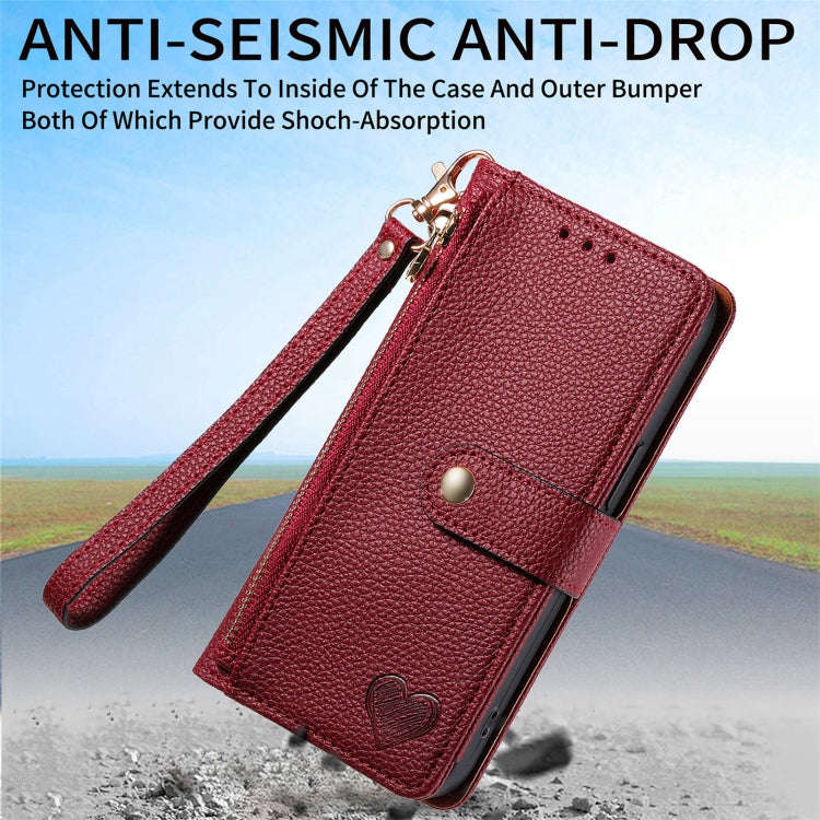 For Motorola Edge 50 Fusion Love Zipper Lanyard Leather Phone Case(Red)