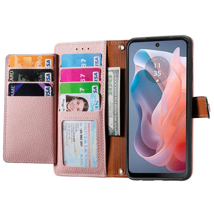 For Motorola Moto G Play 2024 Love Zipper Lanyard Leather Phone Case(Pink)