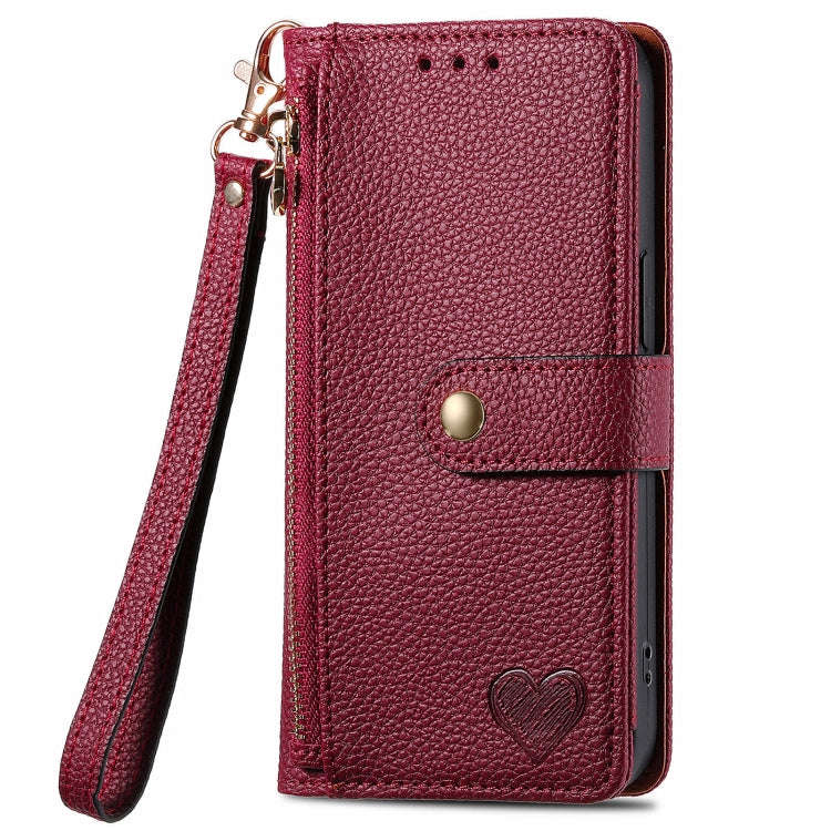For Motorola Moto G Play 2024 Love Zipper Lanyard Leather Phone Case(Red)