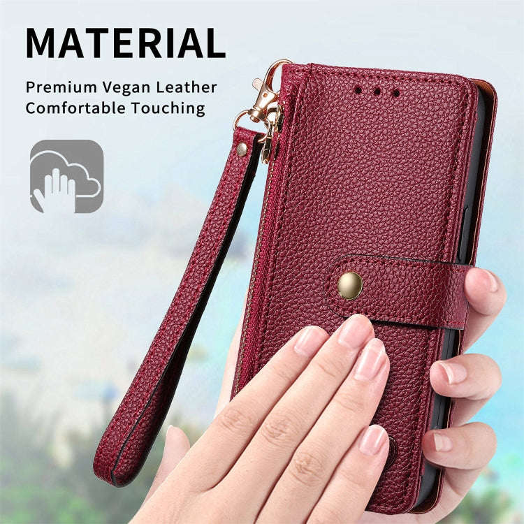 For Motorola Moto G Play 2024 Love Zipper Lanyard Leather Phone Case(Red)