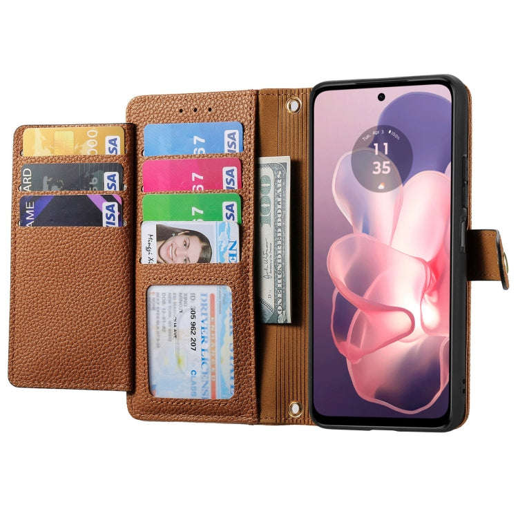 For Motorola Moto G Power 5G 2024 Love Zipper Lanyard Leather Phone Case(Brown)