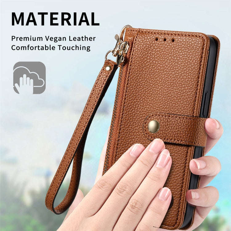 For Motorola Moto G Power 5G 2024 Love Zipper Lanyard Leather Phone Case(Brown)