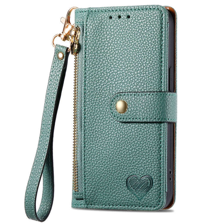 For Motorola Moto G Power 5G 2024 Love Zipper Lanyard Leather Phone Case(Green)