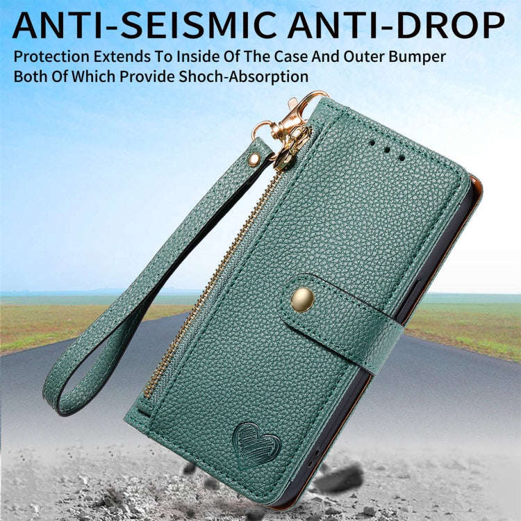 For Motorola Moto G Power 5G 2024 Love Zipper Lanyard Leather Phone Case(Green)