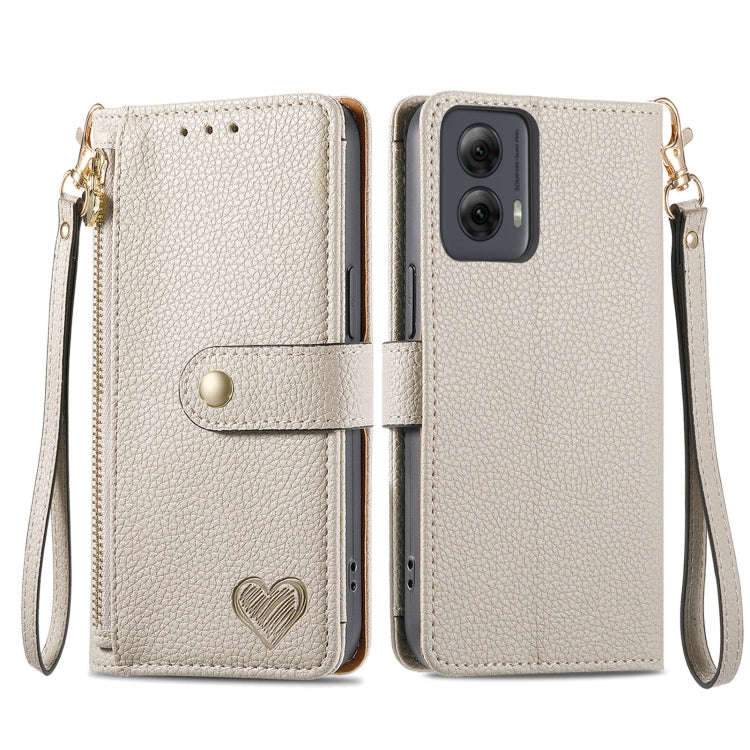 For Motorola Moto G Power 5G 2024 Love Zipper Lanyard Leather Phone Case(Gray)
