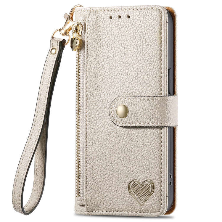 For Motorola Moto G Power 5G 2024 Love Zipper Lanyard Leather Phone Case(Gray)