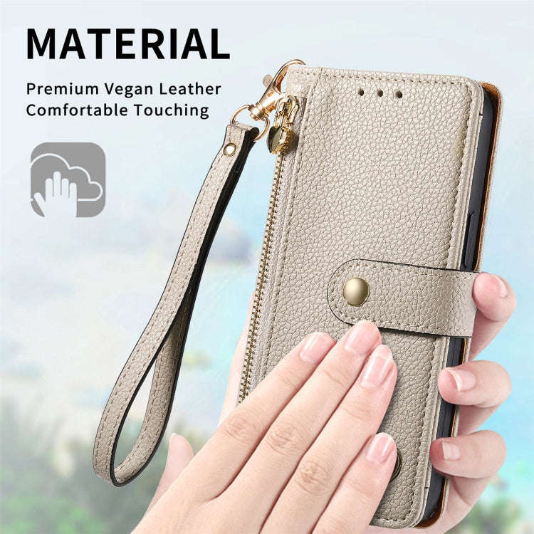 For Motorola Moto G Power 5G 2024 Love Zipper Lanyard Leather Phone Case(Gray)