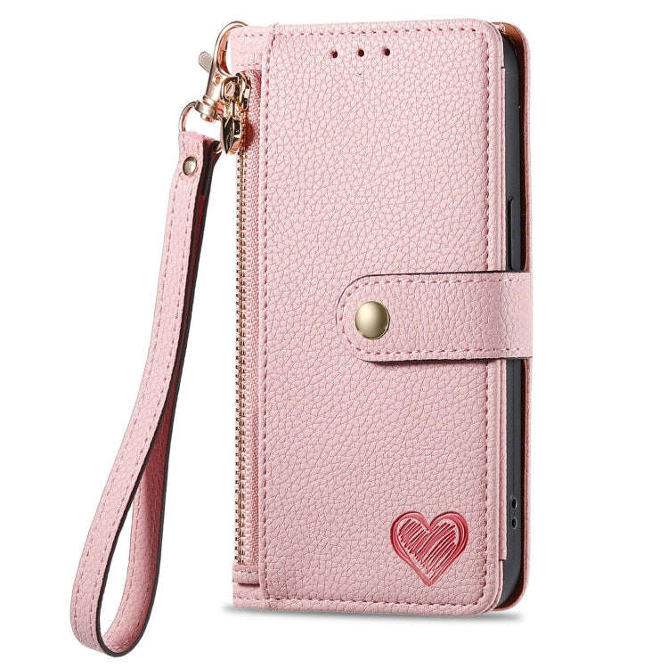 For Motorola Moto G Power 5G 2024 Love Zipper Lanyard Leather Phone Case(Pink)