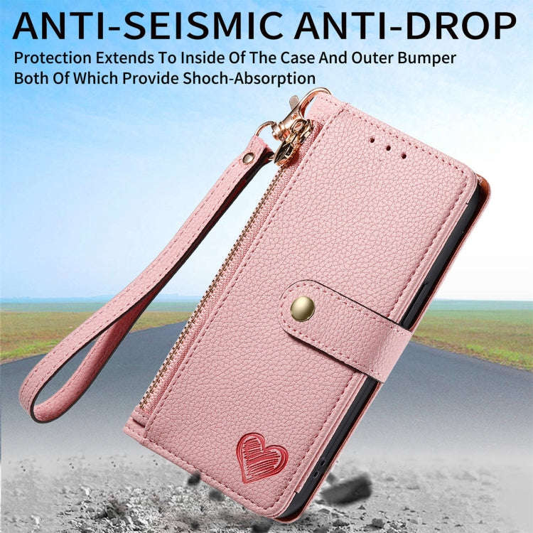 For Motorola Moto G Power 5G 2024 Love Zipper Lanyard Leather Phone Case(Pink)