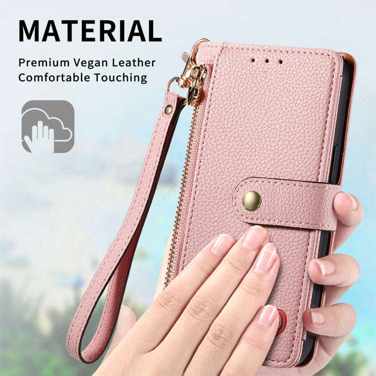 For Motorola Moto G Power 5G 2024 Love Zipper Lanyard Leather Phone Case(Pink)