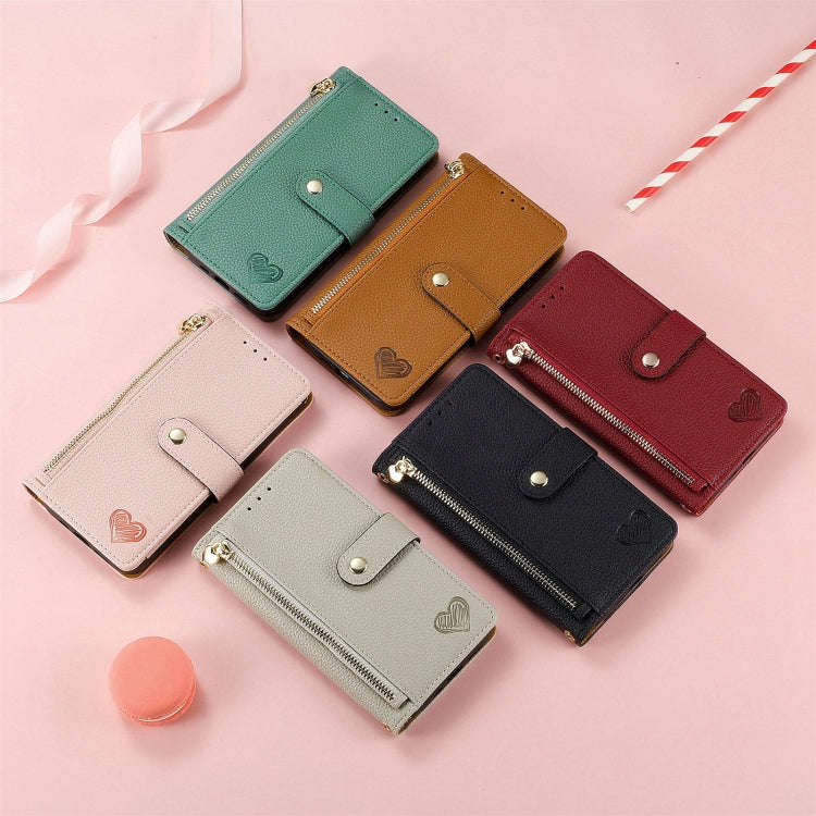 For Motorola Moto G Power 5G 2024 Love Zipper Lanyard Leather Phone Case(Brown)