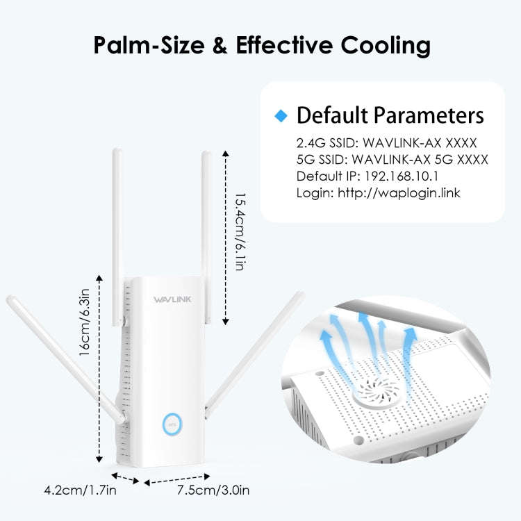 Wavlink WN583AX3 AX3000 Dual Band WiFi Repeater/AP/Router/Mesh Mode WiFi Extender, Plug:US Plug