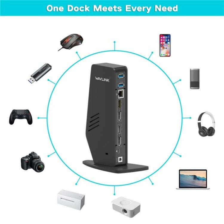 WAVLINK WL-UG69DK5 Laptop Dual 5K / 4K 60Hz Monitor Adapter USB 3.0 Docking Station, Plug:US Plug