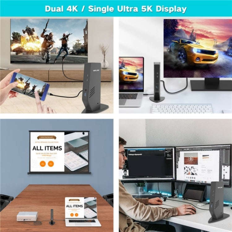 WAVLINK WL-UG69DK5 Laptop Dual 5K / 4K 60Hz Monitor Adapter USB 3.0 Docking Station, Plug:US Plug